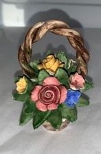 Vintage Nuova Capodimonte Mini Porcelain Flower Basket F. Ili Savastano