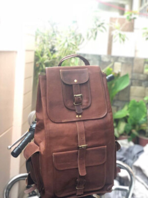Men's Vintage Genuine Leather Laptop Backpack Rucksack Messenger Bag Satchel