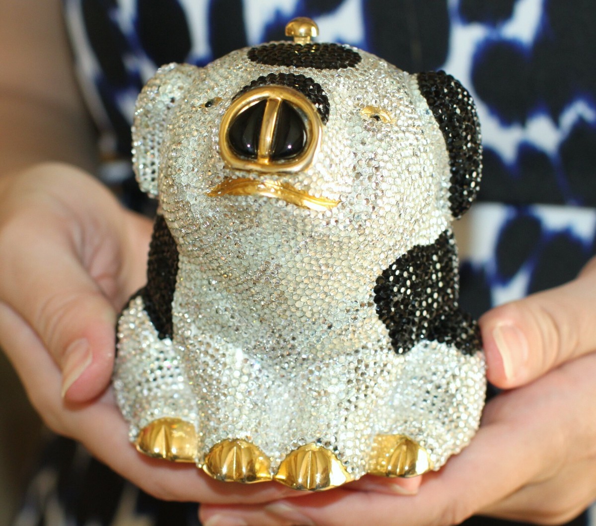 JUDITH LEIBER PIEBALD PIG PIGLET SPOTS SWAROVSKI CRYSTAL PURSE