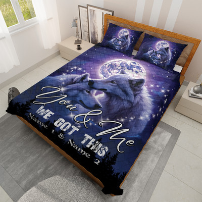 Personalized Wolf Couple Themed Quilt Bedding Set, You And Me Quilt Bedding Set