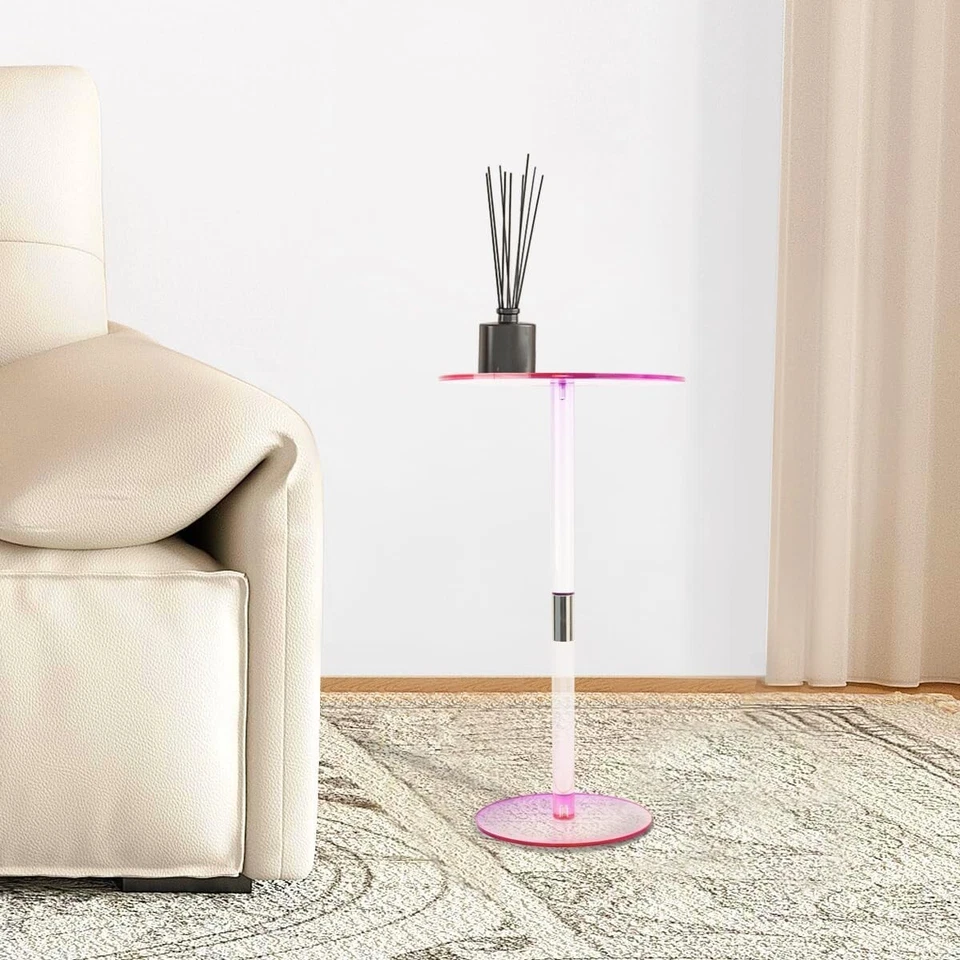 Acrylic Drink Iridescent Side Table for Small Spaces Colorful Round Drink Side - Image 4 of 4