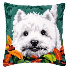 Vervaco Cross Stitch Kit Cushion Westie Between Leaves