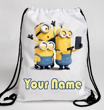 Personalised MINIONS Drawstring Swimming Gym Bag School PE Kit Rucksack