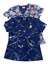 Lot Of 2 1-Zinnia 1-Ava T WOMENS SZ Small SCRUB TOP Flowers