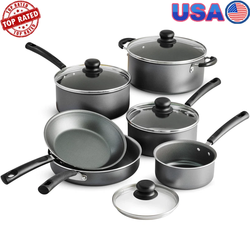 10 Piece Nonstick Cookware Set Kitchen Pots and Pans Set w/ Lids Ceramic Cooking