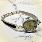 Vintage Timex Womens 6" Hexagonal Watch With Silver-Tone Mesh Band & Black
