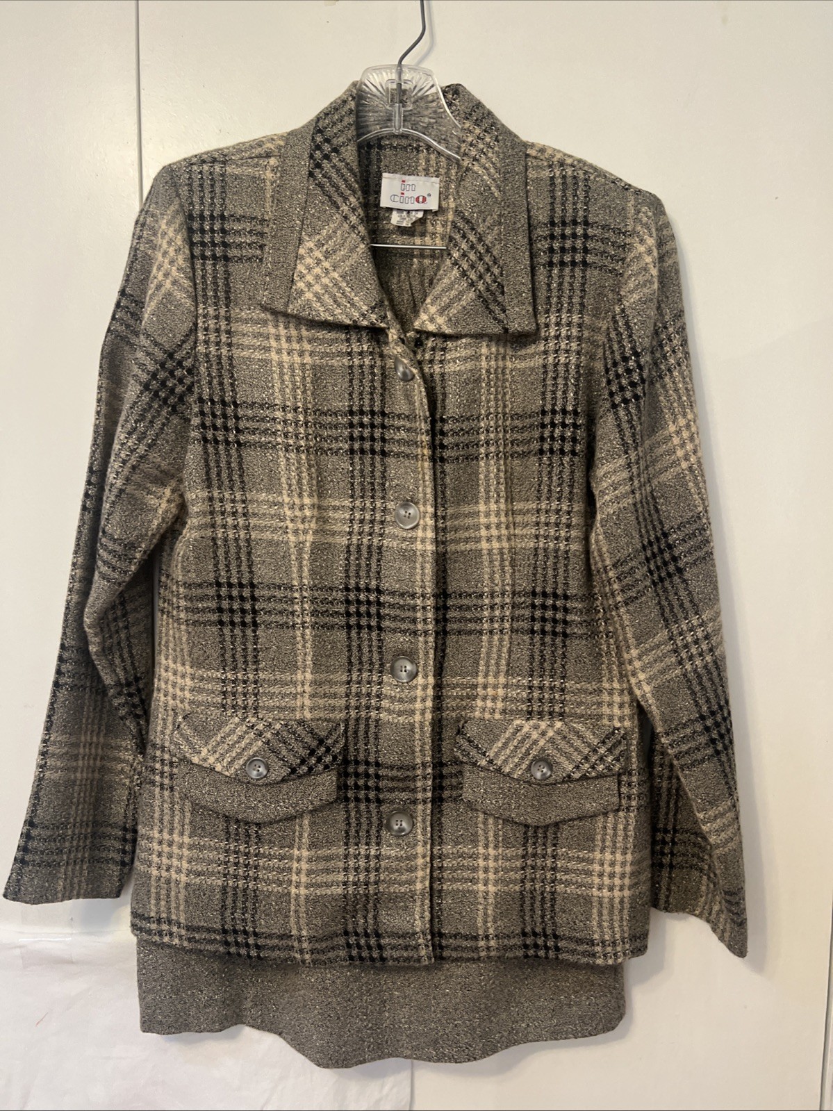 Vintage In Cinq Women’s Skirt Suit Size 8  Plaid Tweed Jacket Pencil Skirt Set