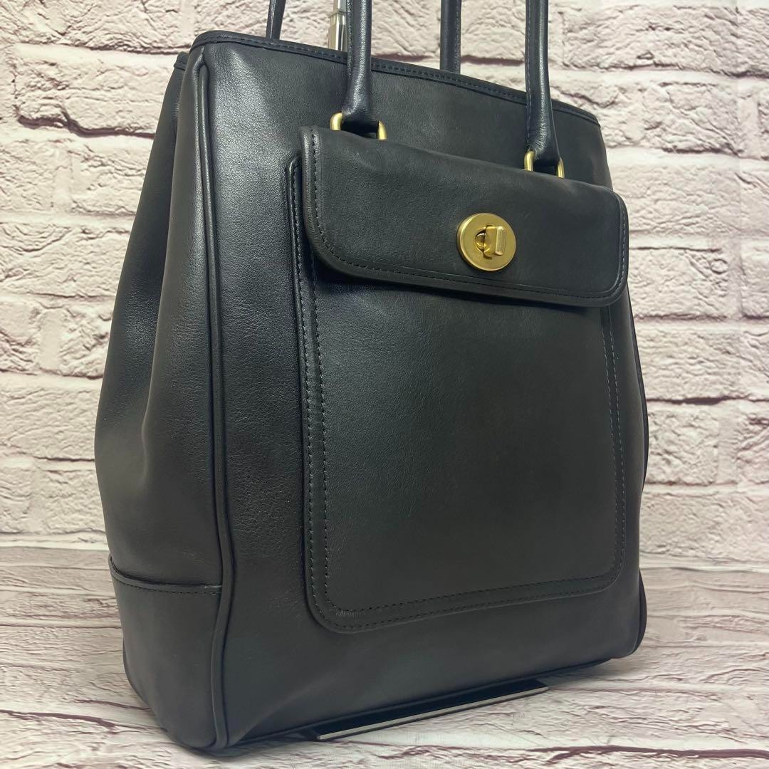 Vintage Coach Glovetanned Leather Tote Bag with Shoulder Strap & Turn Lock in Black