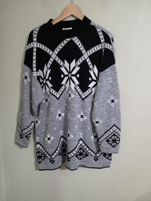 Vintage USA Made Basic Editions WoMen s LFairisle Nordic BohoCrewneck Sweater   