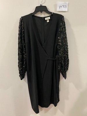 BON PRIX Black Sequin Wrap Midi Dress UK 12 (ph705)