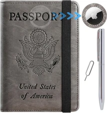 Airtag Passport Holder Cover Wallet Travel Essentials RFID Blocking Leather Card