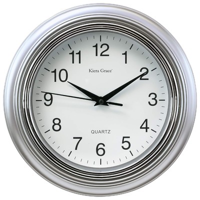 Wall Clock, 10 Inch, Aster Silver Modern Classic Wall Clocks Battery Operated...