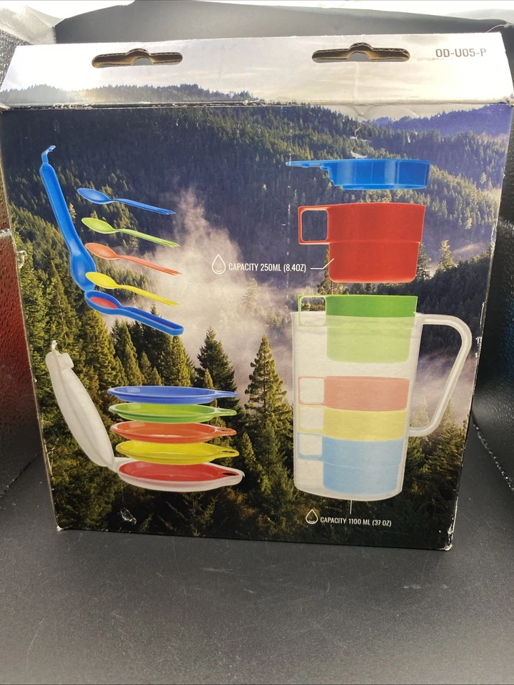 Juego de comedor exterior camping 5 personas, platos, tazas, tenedores, jarra. NoBPA probado por la FDA Foto 3 de 4