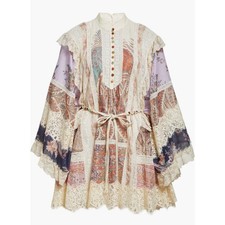 Zimmerman Long Sleeve Lace Trim Minidress