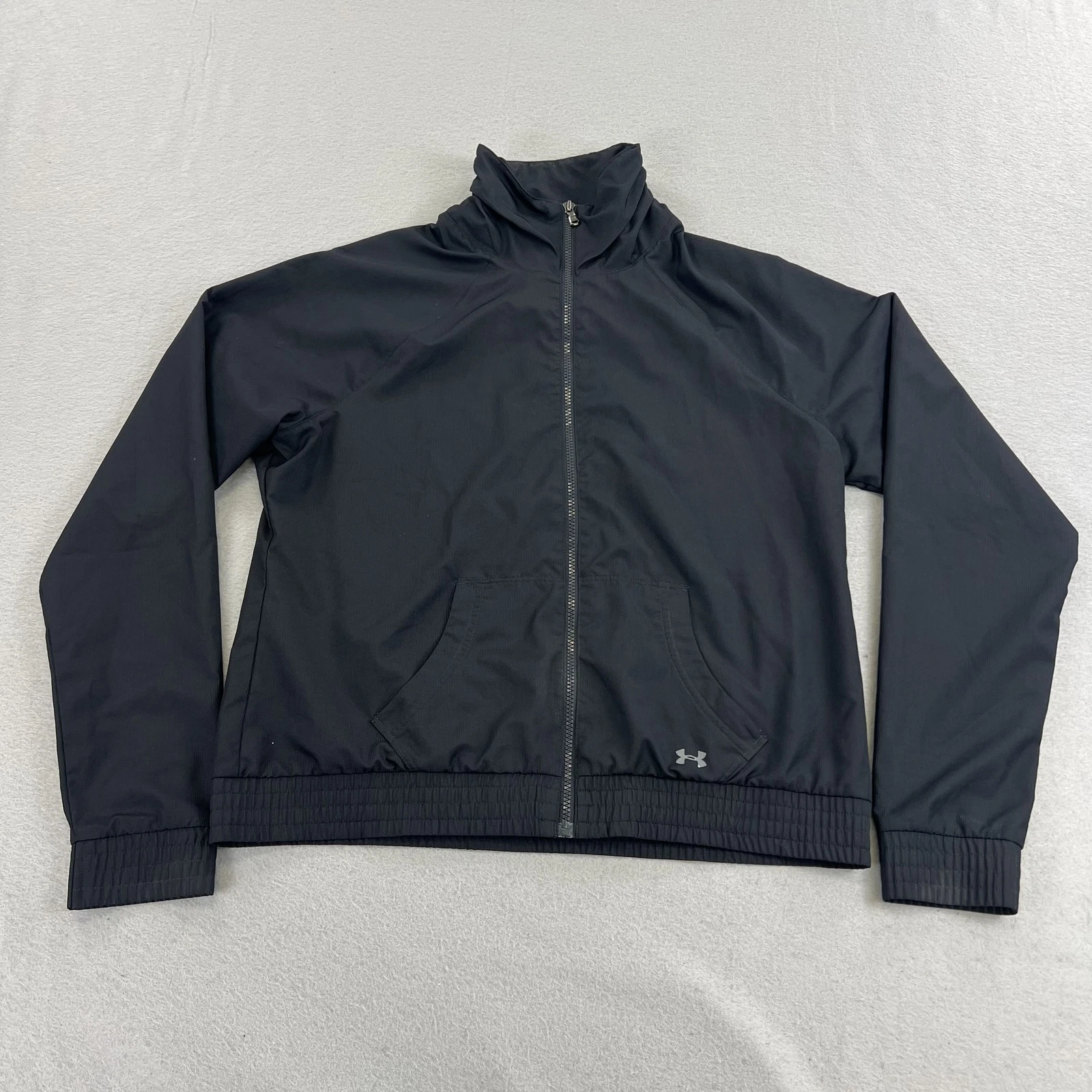 Under Armour Jacket Mens XL Black Semi Fitted Full Zip Windbreaker Athletic