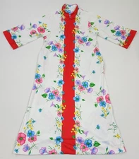 Vintage 60s 70s Evelyn Pearson Floral Mod House Dress Sheath Shift Kaftan Robe