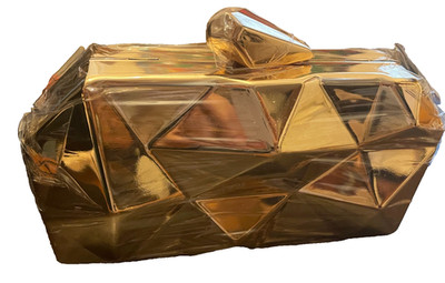 Bloomingdale AQUA A MON Clutch Metalic Gold Faceted Box A Minaudière Sealed NIB