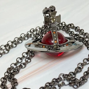 Vivienne Westwood Collier Petit Orbe Rouge Gunmetal Top 4.5cm w/Pochette NO BOX