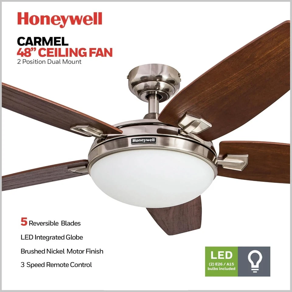 Modern 48" Ceiling Fan - Reversible Motor, Brushed Nickel - Image 4 of 4