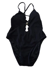 Shade & Shore XL Black Swimsuit One Piece Stretch Textured Sexy Beach Cruise NWT