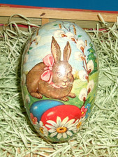 Antique Paper Mache German Easter Scene with Easter Bunny Easter Eggs