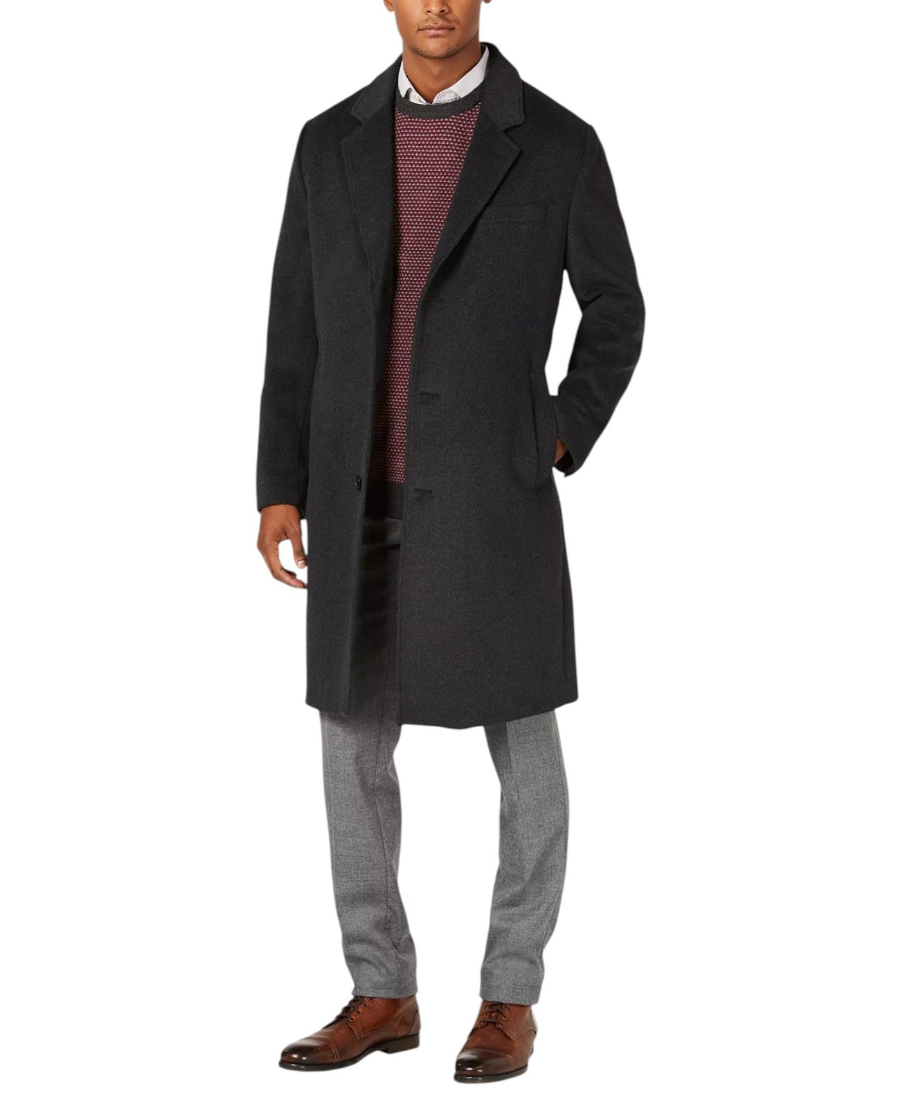 London Fog Mens Signature Wool - Blend Overcoat Coat 40 Short Dark Charcoal Grey