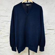 Paul Stuart 100% Cashmere Sweater Men's XL Navy Blue Knit V-Neck Scotland