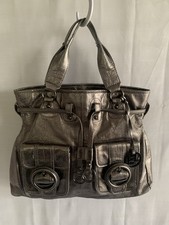Elliott Lucca Silver Metallic Large Pebble Leather Bag With Front Pockets