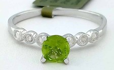 GENUINE 0.60 Cts PERIDOT & DIAMOND RING 10K WHITE GOLD - Free Certificate - NWT