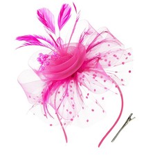 Womens Fascinators Tea Party Wedding Mesh Flower Pearls Feather Fascinator Ha...