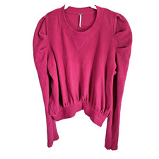 Free People Puff Sleeve Terry cloth Magenta Long Sleeve Top Woman’s Medium