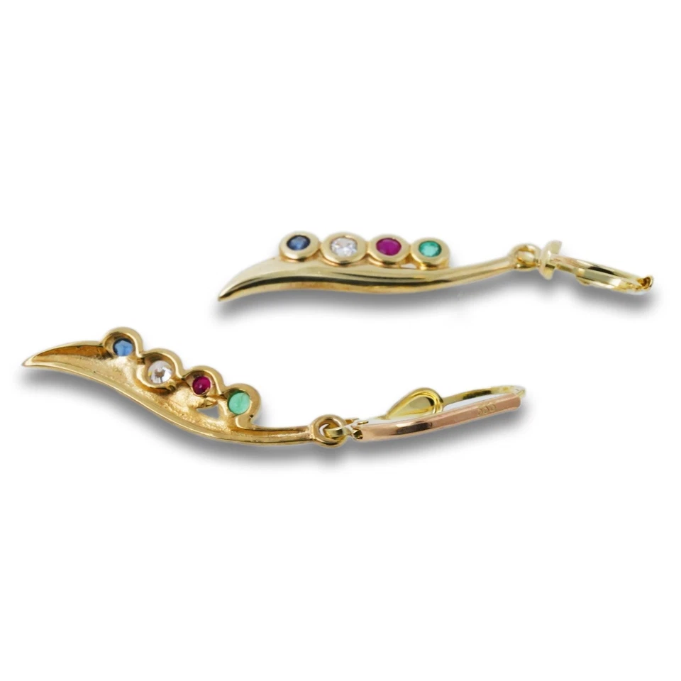 Ohrstecker 333 Gold 8 Karat Gelbgold Rubin Saphir Smaragd Damen Wert 360,- - Bild 3 von 4