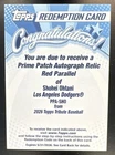 2026 Topps Tribute Shohei Ohtani #PPA-SHO Prime Patch Auto Relic Red /5 Dodgers