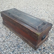 VTG Antique Primitive Wood Carpenters Trunk Chest Tool Box Seaman 34.5&rdquo;x13&rdquo;x11&rdquo;