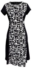 Black Multi Print Short Sleeve Loose Mini Shift Dress (Small, Black Abstract)