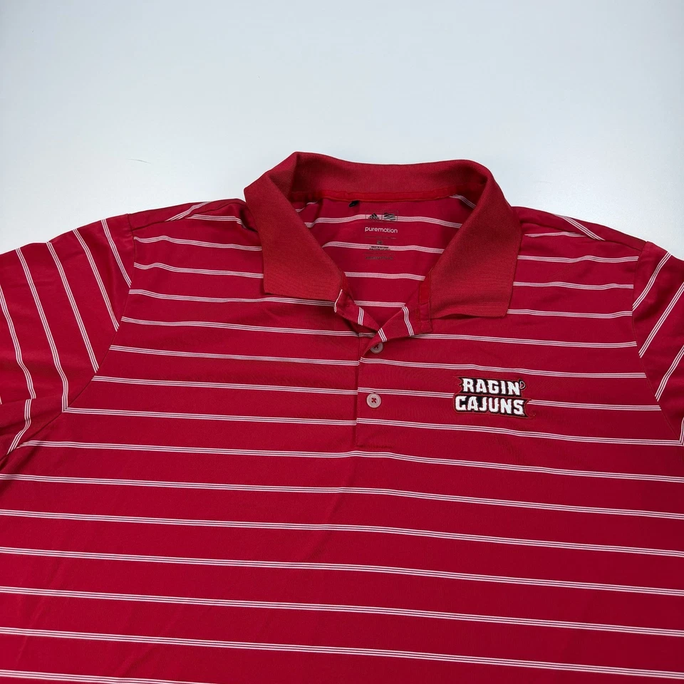 Adidas UL Lafayette Rajun Cajuns Polo Shirt Mens 2XL XXL Red Striped NCAA - Image 2 of 4