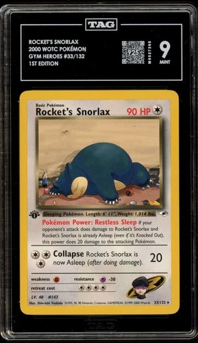 Pokemon Rocket's Snorlax Gym Heroes 1st Edition Rare #33 TAG 9 Mint
