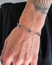 Black Onyx  & Diamond 14K White Gold Over Tennis Statement 8" Bracelet For Men's