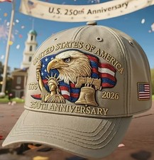 250th Anniversary Patriotic Hat Embroidered Eagle 1776  2026 Unisex Cap