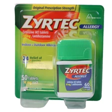 Zyrtec 24 Hour Allergy Relief 10mg Tablets Indoor/Outdoor 60 Count EXP 11/2025+