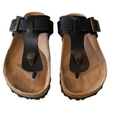 Hawkins Big Kids Black Leather Sandals Sz 3.5/4 Cork Footbed Made in Spain Boho