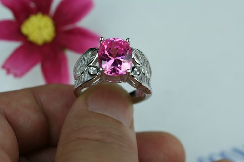 925 Silver Oval Pink CZ & Baguette, MQ Fancy Ring for Women - Picture 5 of 6