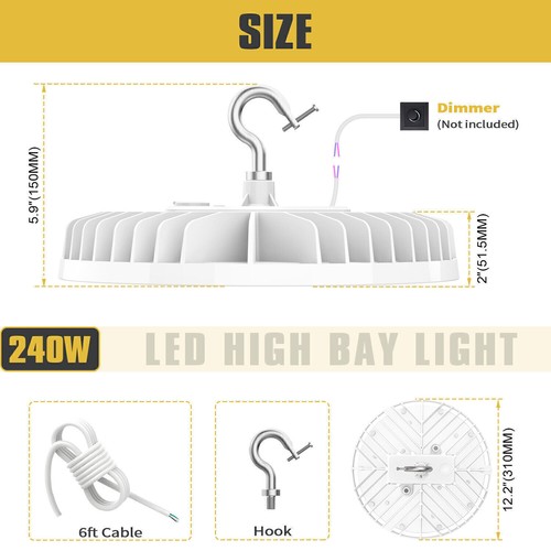 UFO Led High Bay Shop Lights 240W Factory Warehouse Commercial Light Fixtures - Picture 2 of 12
