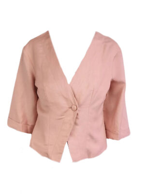 MADISON THE LABEL Women's Pink Crop Short Sleeve Linen Blazer