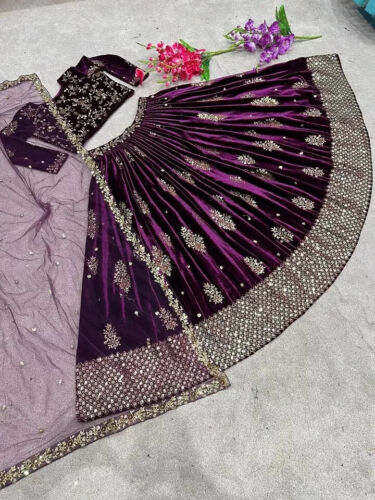 Neue indische Designer schwere Viskose Samt Lehenga Choli mit Dupatta für Hochzeit - Bild 8 von 11