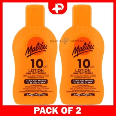 Malibu Low Protection Water Resistant Vitamin E SPF 10 Lotion 200ml 2er Pack