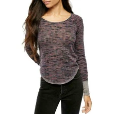 Free People Women's Spaced Out Scoop Neck Knit Top, Purple Night Combo, XS