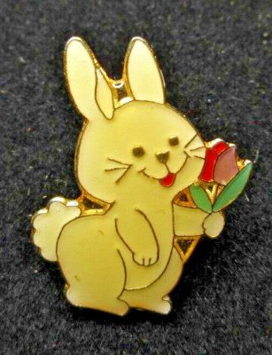 Easter Bunny Rabbit Lapel Pin Brooch Enamel Gold Tone Metal Clutch Back Tie Tack