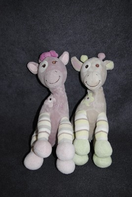 Lot Peluche Doudou Girafe Rose Vert ARTHUR ET LOLA BEBISOL 25
