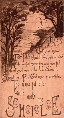 Postcard Divided Back Here s Just A line To Let You Know 1910